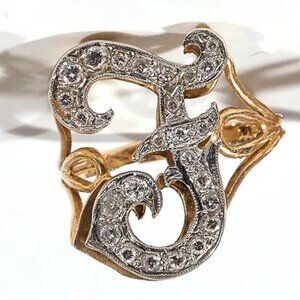 14k yellow gold melee diamond signet ring "F"